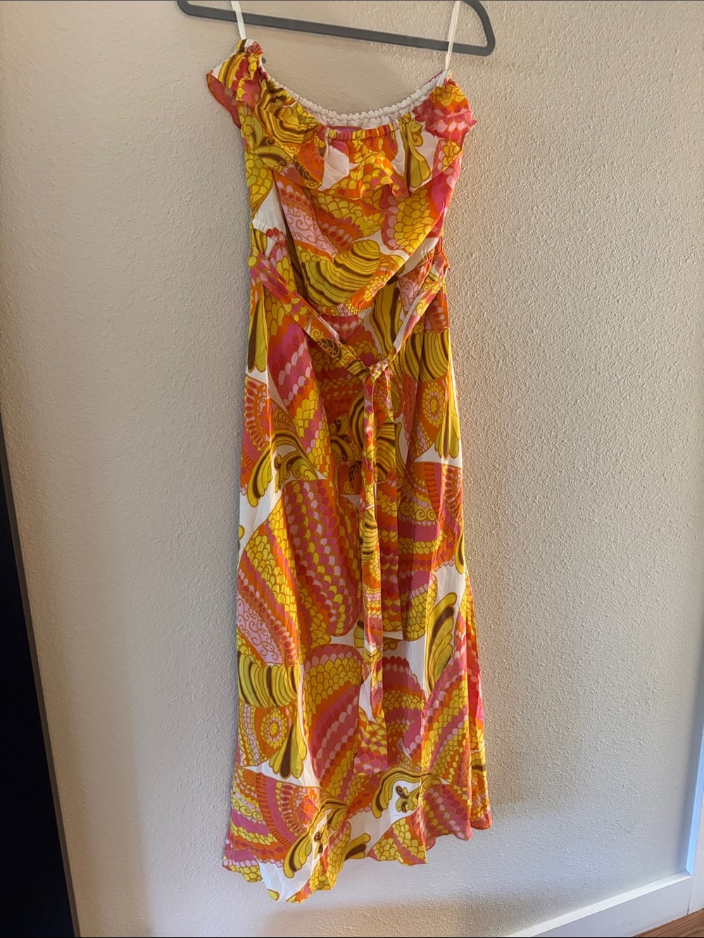 Trina Turk Yellow Pink Orange Strapless Printed Maxi Dress